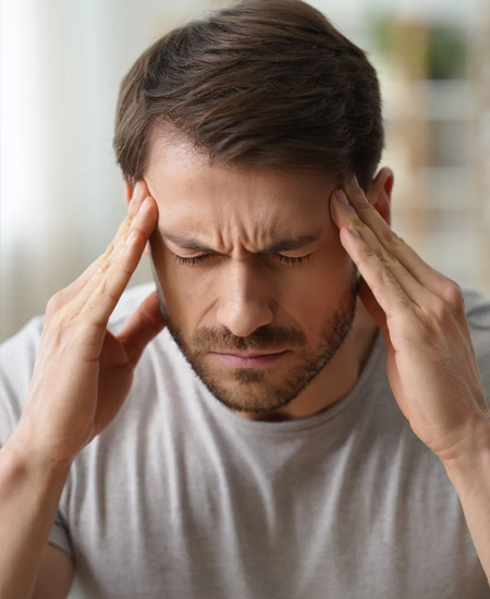 Изменения в головном мозге Мужчина держится за голову руками